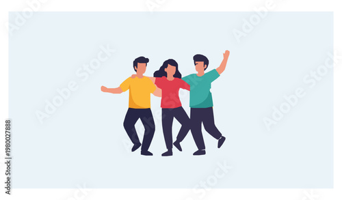 Summer music festival crowd and live band flat vector illustration