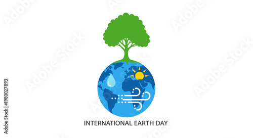 International Earth Day Green Tree Globe.