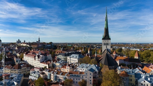 Bild auf Leinwand Tallinn Old Town Aerial Skyline with St Olaf Church and Toompea Hill