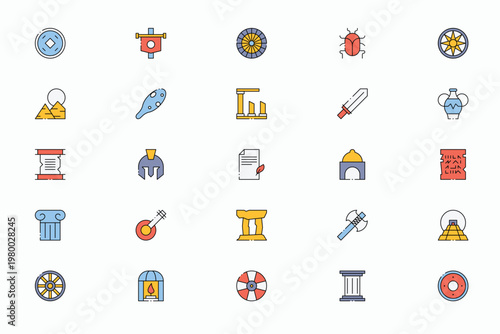 Ancient history archaeology and civilization elements icons.
