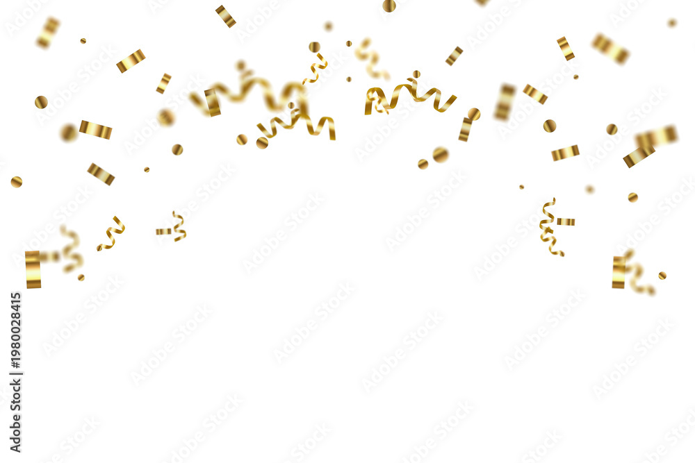 Fototapeta premium Vector confetti. Golden tinsel, confetti fall from the sky. Shiny confetti . Holiday, birthday. vector illustration