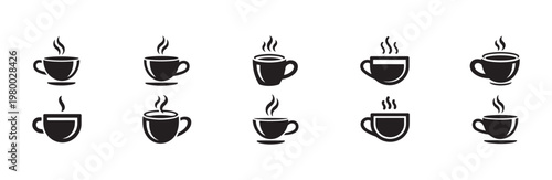 Elegant coffee cup icons collection with subtle steam lines for professional cafe branding design