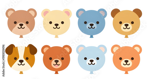 cute animal, cartoon face, teddy bear, puppy face, dog icon, kawaii animal, pastel colors, adorable character, smiling face, soft colors, baby animal, cute icon, animal collection, cartoon puppy, bear