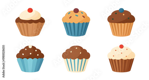 cupcake icon illustration, cupcake set illustration, dessert icon illustration, cake icon illustration, sweet icon illustration, bakery icon illustration, pastry icon illustration, frosting design ill