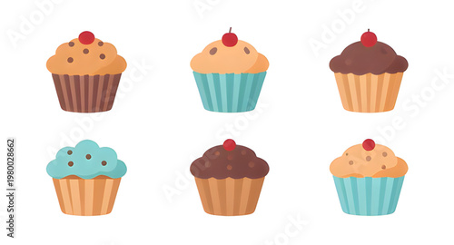 cupcake icon illustration, cupcake set illustration, dessert icon illustration, cake icon illustration, sweet icon illustration, bakery icon illustration, pastry icon illustration, frosting design ill