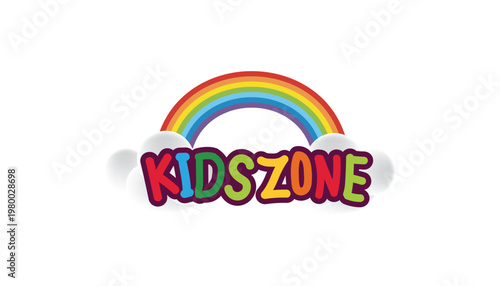 Kidszone logo a vibrant rainbow and clouds design for children's area.