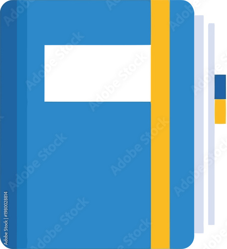 Blue notebook and agenda with yellow bookmark and white pages personal organizer diary planner office supplies education business tool