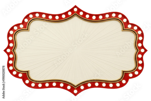 Red circus marquee sign with light bulbs isolated. Empty billboard mockup.