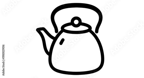 teakettle, kettle, teapot, tea, hotdrink, beverage, kitchen, cookware, utensil, boiling, water, steam, spout, handle, lid, cup, drink, cafe, coffee, minimal, simple, line, outline, icon, symbol, vecto