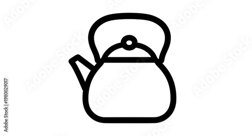 teakettle, kettle, teapot, tea, hotdrink, beverage, kitchen, cookware, utensil, boiling, water, steam, spout, handle, lid, cup, drink, cafe, coffee, minimal, simple, line, outline, icon, symbol, vecto