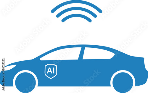 Connected autonomous car with artificial intelligence symbol and wi fi signal icon showing technology concept.