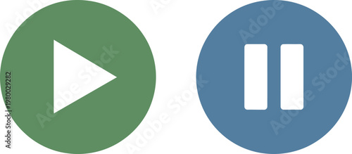 Green play button and blue pause button for digital media player interface on web platforms