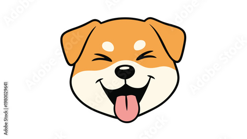 Extremely happy shiba inu dog face with a big smile and tongue out isolated on a white background for stickers.