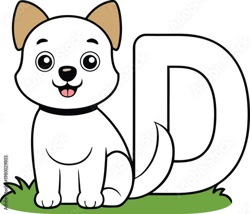 Animal coloring page alphabet D coloring page for kids illustration