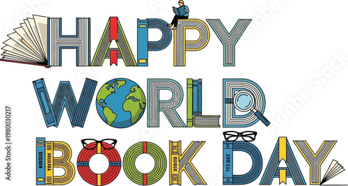 Happy world book day a colorful typographic celebration of reading