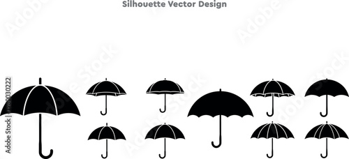 Silhouette set of open rain umbrellas. Vector set of autumn accessories for protection against rain and weather. Classic umbrella shapes for season vector illustration design