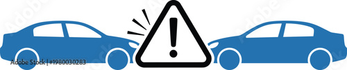 Collision warning between two cars with exclamation mark inside triangle.