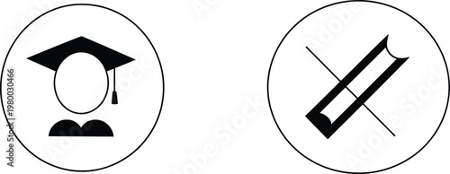 Icons showing a graduate student with a mortarboard and a thick textbook for academic learning purposes