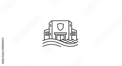 Simple line drawing of a building.