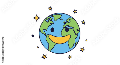 Smiling Cartoon Earth Planet Character Face.
