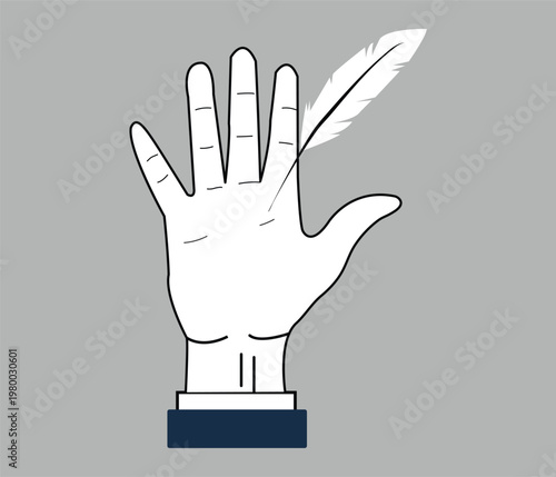 Illustration of a hand with a feather touching the ring finger.