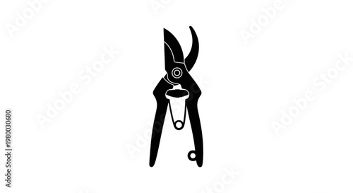 Black pruning shears with sharp blades and handle gardening tool for cutting plants