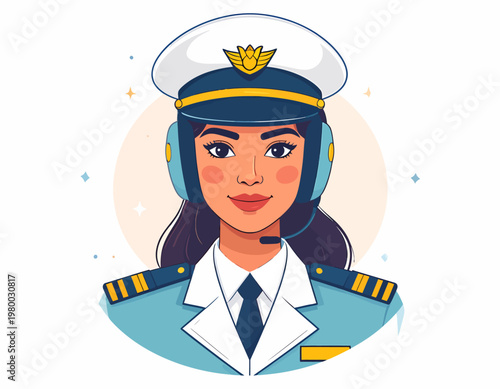 Female Pilot Wearing Aviation Uniform.