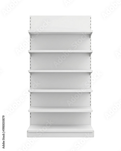 Fotografía Empty white retail shelf unit isolated. Store display mockup.