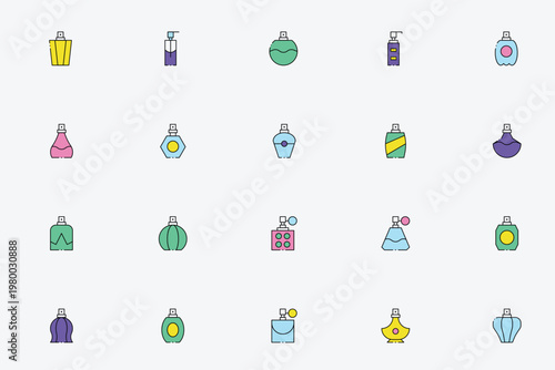 Luxury perfume bottles and fragrance product icon set