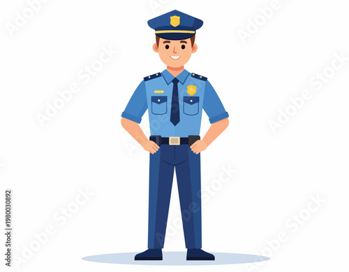 Police Officer Wearing Uniform Standing.