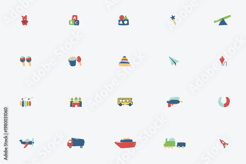 Colorful Hand Drawn Kids Toys Icons