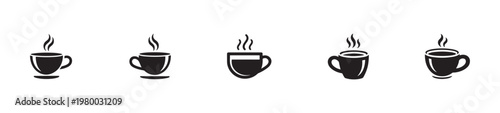 Collection of simple coffee cup icons with steam indicating hot drinks for a cozy morning experience