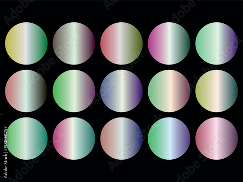 A collection of 15 gradient colored circles on a with shiny effects