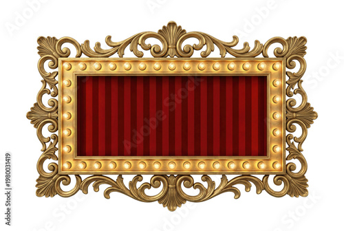 Cuadro en lienzo Gold ornate baroque marquee frame with red curtain isolated