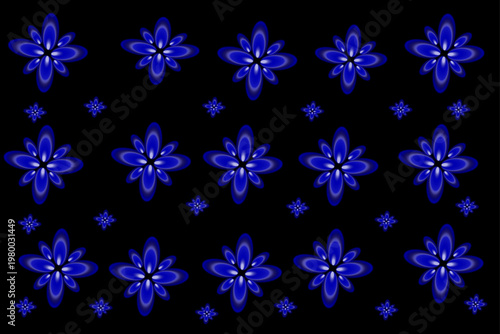 Intricate blue floral pattern on black background a repeating design