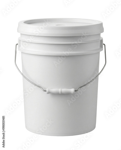 Tableau sur toile White five gallon plastic bucket with metal handle isolated