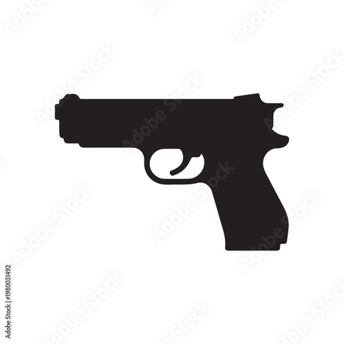 Modern Semi-Automatic Pistol Silhouette Vector Icon – Black Handgun Illustration