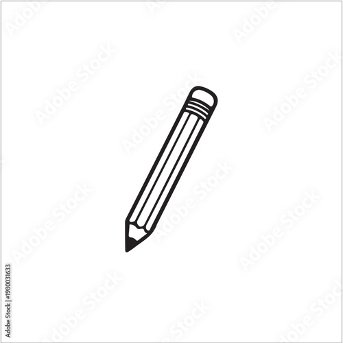 Simple Pencil Line Art Illustration - Office and School Supplies Vector