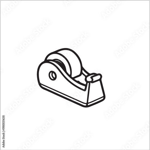 Simple Tape Dispenser Line Art Illustration - Office Supplies Vector