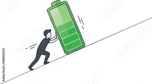 Man Pushing Low Battery Up a Steep Hill