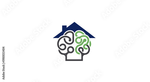 House with swirling brain logo design.