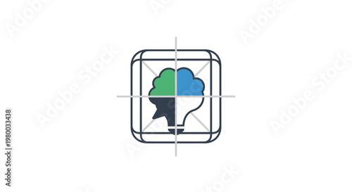 Human Head Icon with Brain Illustration.