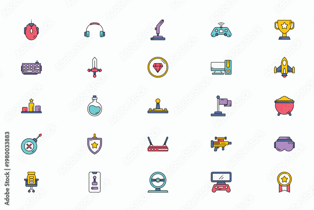 Fototapeta premium Gaming Gear and Esport Entertainment Linear Color Icons Set