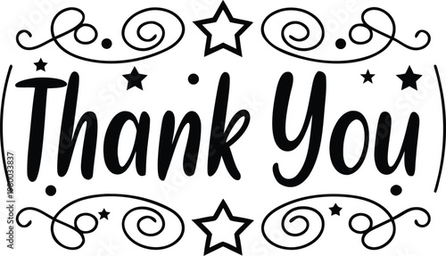 Thank You Typography Lettering Design. Thank You Text Calligraphy Style Design. Thank You Lettering Art Illustration. Thank You Script Text Design Concept. Thank You Message Typography Style.