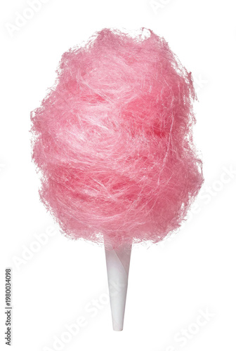 Konstfotografi Pink cotton candy on paper cone isolated. Carnival snack concept.