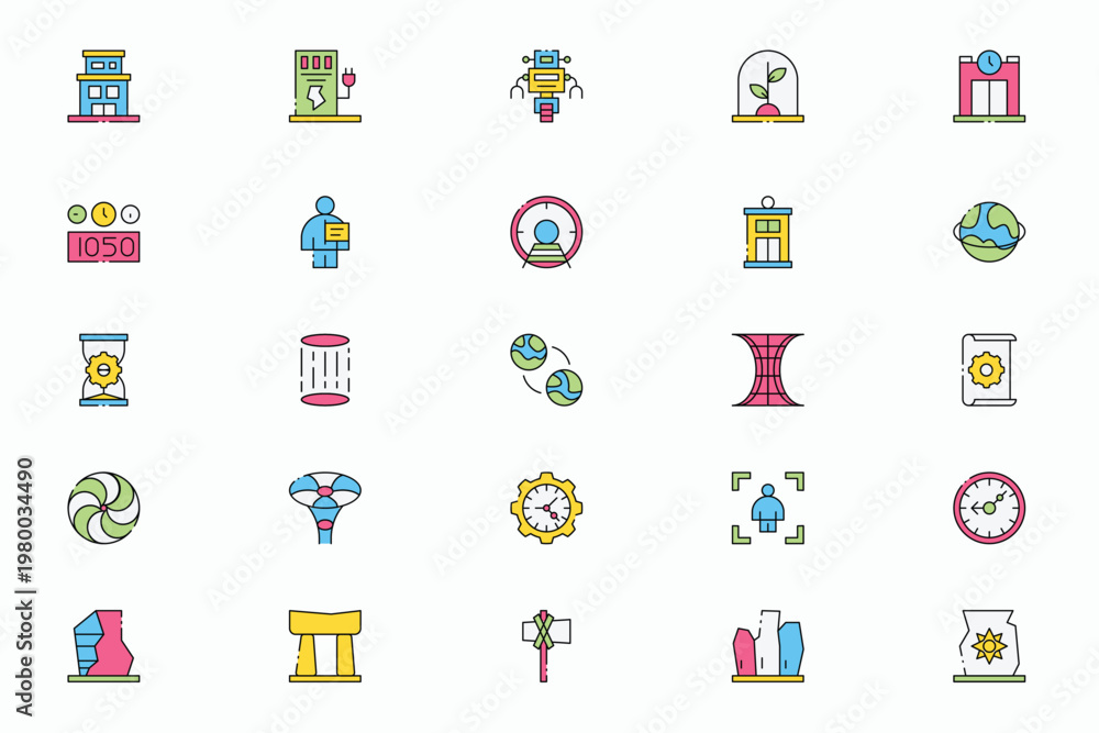 Obraz premium Future technology and innovation flat line icon set