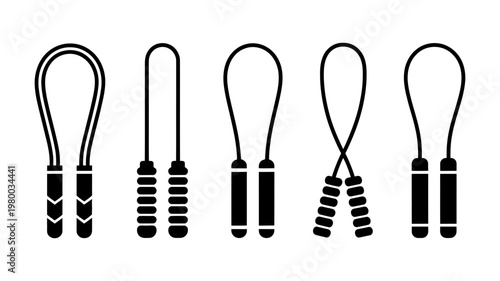 Five black jump rope icons showing different grip textures in a high contrast vector graphic collection