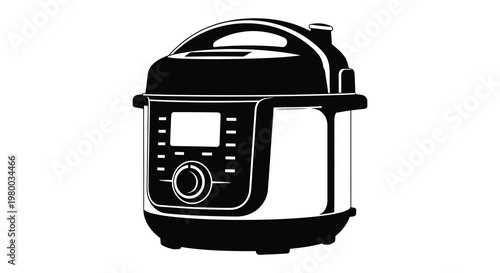 Modern instant pot appliance in a stark black silhouette high quality