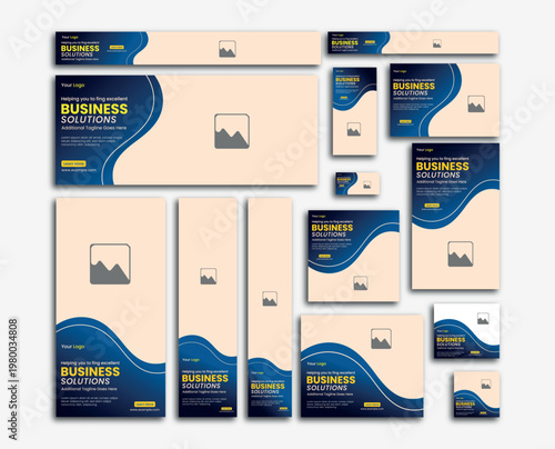 Corporate Business Web Banner Ad Set with Photo Placeholders - 15 Standard Sizes, Vertical, Horizontal, and Square Layouts