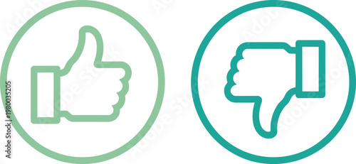Green thumbs up and thumbs down icons for customer feedback and evaluation of product service quality